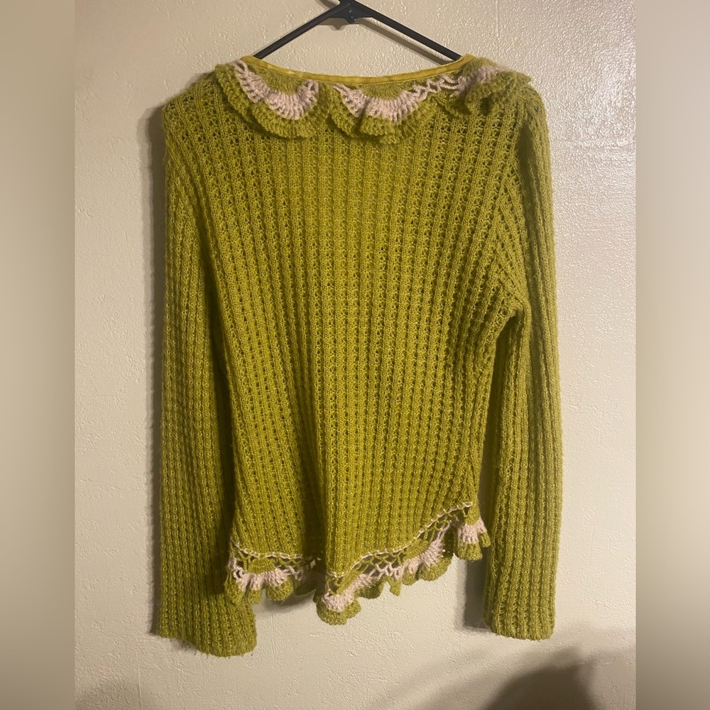 Green Crochet Ruffle Cardigan - Picture 2 of 4